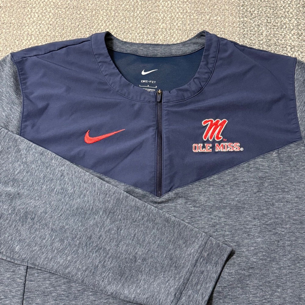 Ole Miss Rebels Nike Engineered Dri-Fit 1/2 Zip‎ Top Mens Large Performance Blue